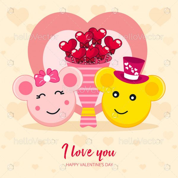 Cute cartoon character in love, Valentine's day background - Vector Illustration