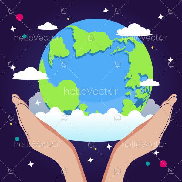 Holding earth with hands, earth day concept vector graphic