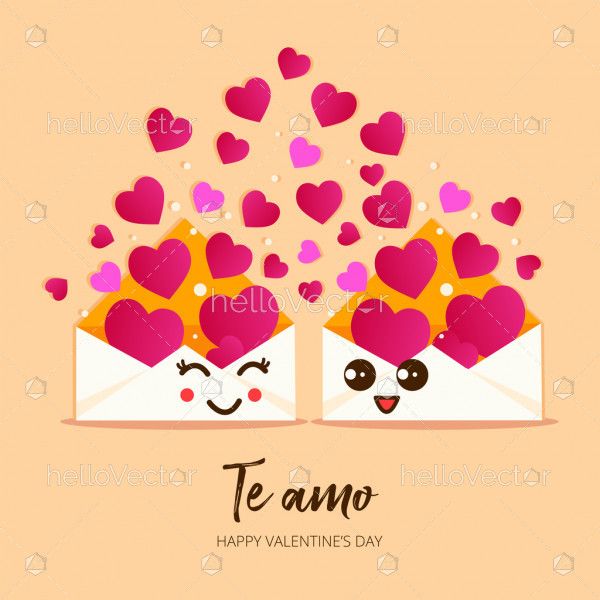 Cute envelope cartoon characters, Valentine's day graphic design - Vector illustration