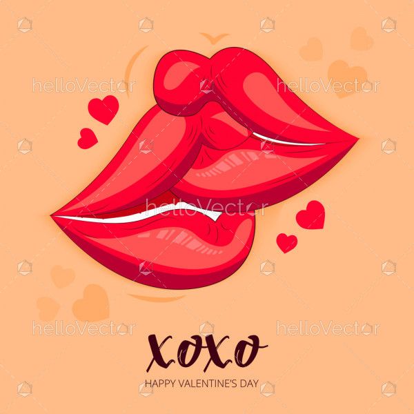 Two Lips Kissing Clipart, Valentine's Day Graphic - Vector Illustration ...