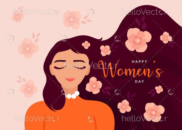 Women's day poster with girl face in flat design - Vector Illustration