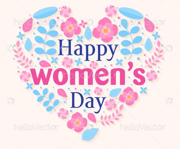 Happy women's day graphic with floral heart design - Vector Illustration