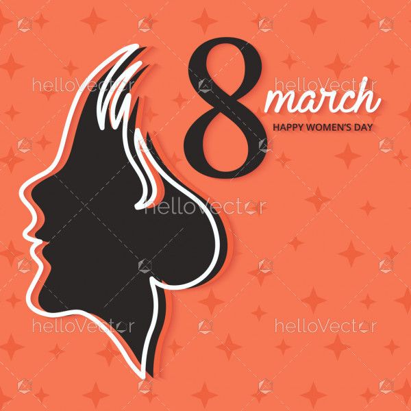 March 8. Happy women's day vector graphic with woman side face clipart