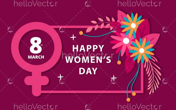 Women's day poster background with flowers frame and woman symbol