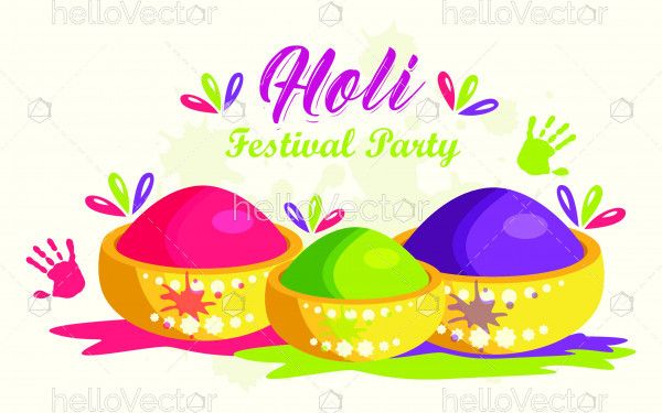 Colors in bowl, Beautiful happy holi festival vector background