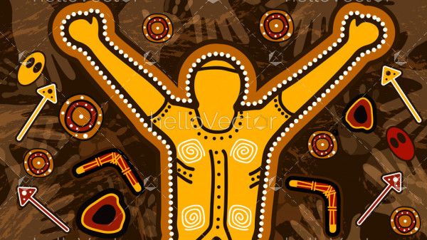 Aboriginal art vector painting depicting victory