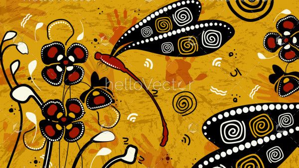 Aboriginal art background with dragonfly