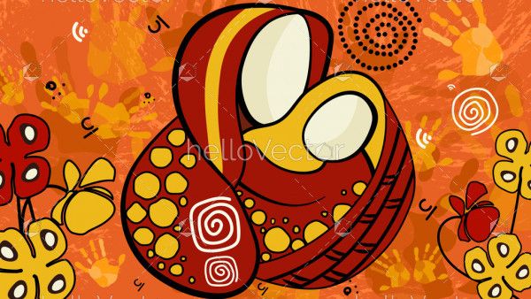 Aboriginal dot art vector painting - Mother and child concept