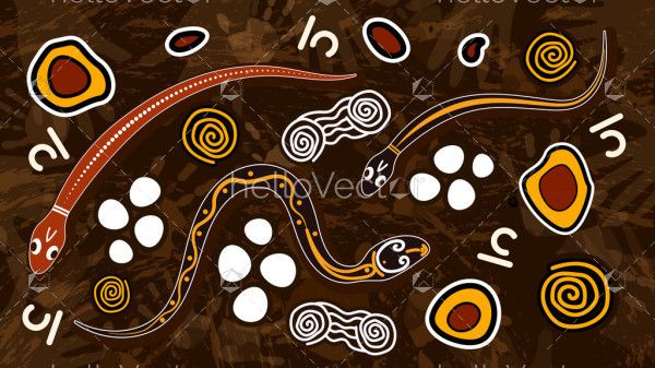 Aboriginal art vector painting with snake
