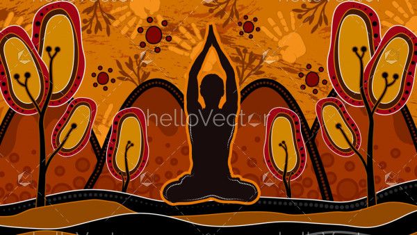 Aboriginal art vector painting, fitness and meditation concept