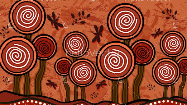 Aboriginal tree, Aboriginal art vector painting depicting nature