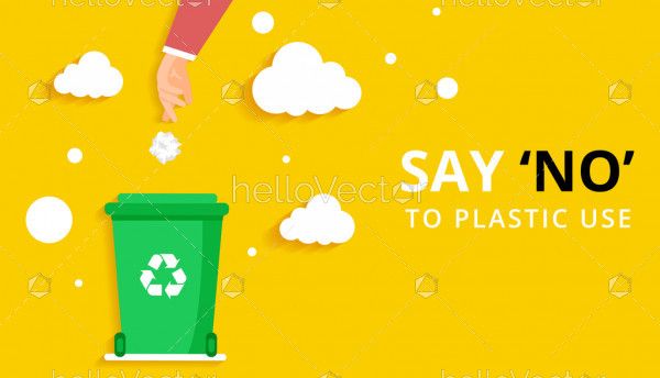 Say no to plastic use,  Man throwing plastic in recycle bin