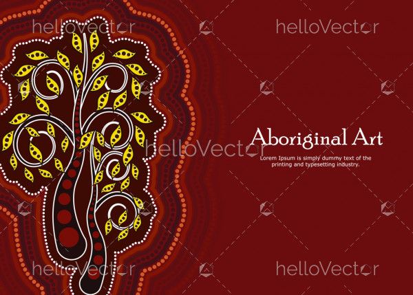 Aboriginal dot art vector banner with tree