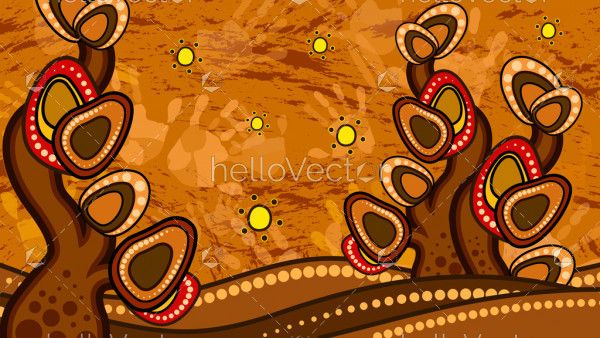 Aboriginal tree, Aboriginal art vector painting depicting nature