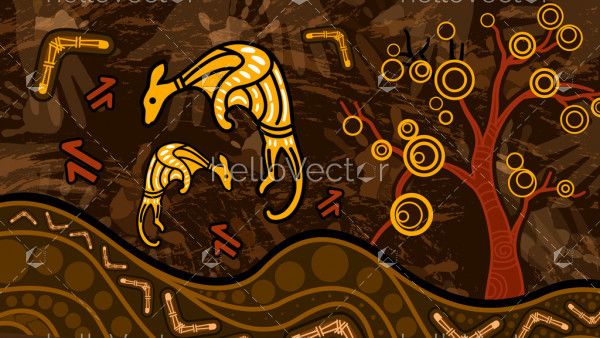 Aboriginal art vector painting depicting nature