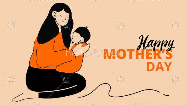 Happy mother's day layout design with mother holds her baby in her arms