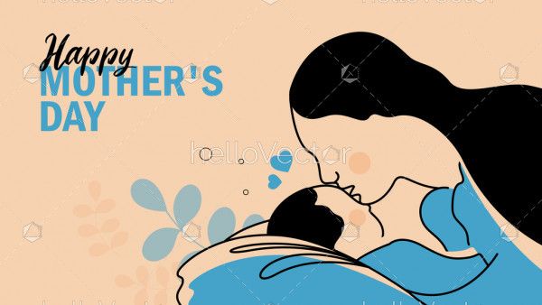 Mother kissing new born baby - Vector Illustration