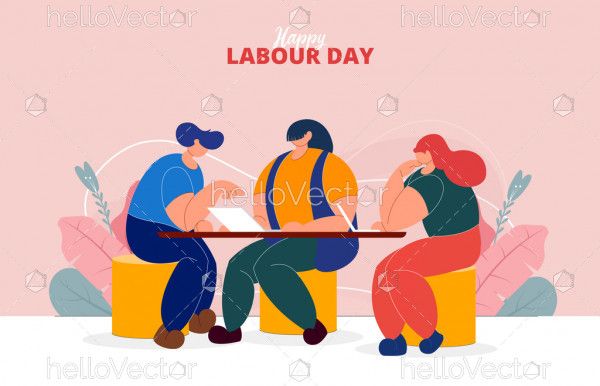 People working in office, Happy labour day vector background