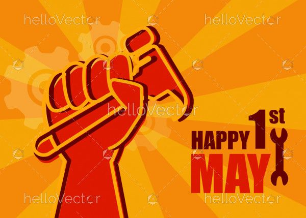 1st may - Happy labour day background with hand of worker