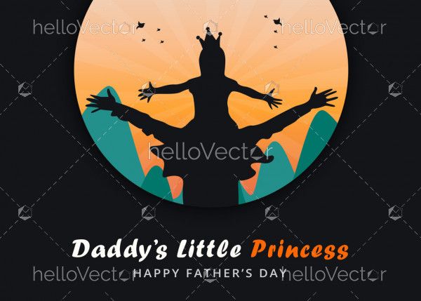 Vector silhouette of a girl sitting on shoulder of her father