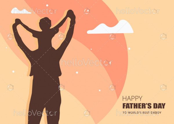 Child sitting on shoulder of his father silhouette Vector