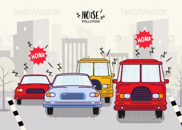 Noise Pollution By Vehicles - Vector Illustration