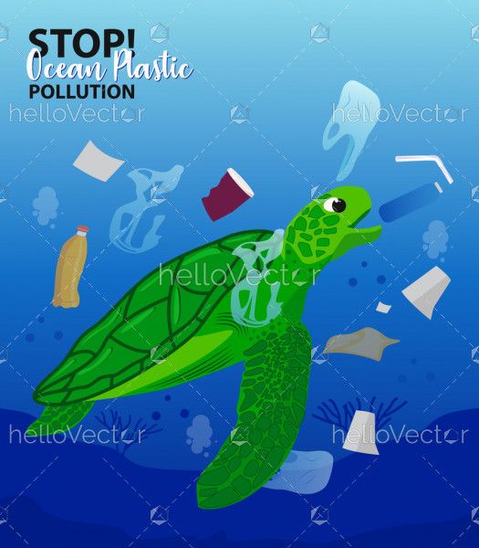 Stop ocean plastic pollution concept illustration