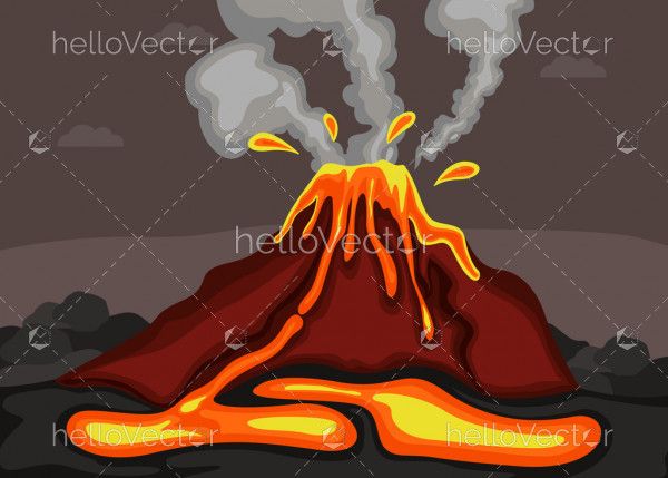 Volcano Eruption with Lava - Vector illustration