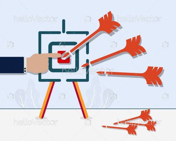 Arrows hitting the centre of target, success business concept illustration