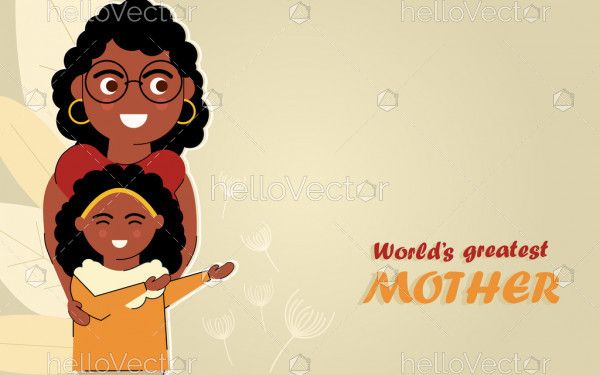 Mother And Daughter Cartoon, Happy Mother's Day - Vector Illustration
