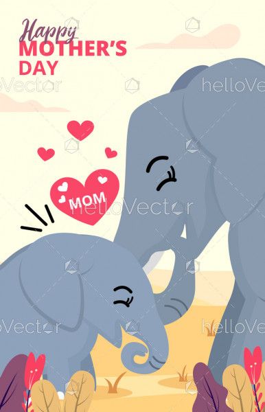 Cute mother and baby elephant. Happy mother's day background