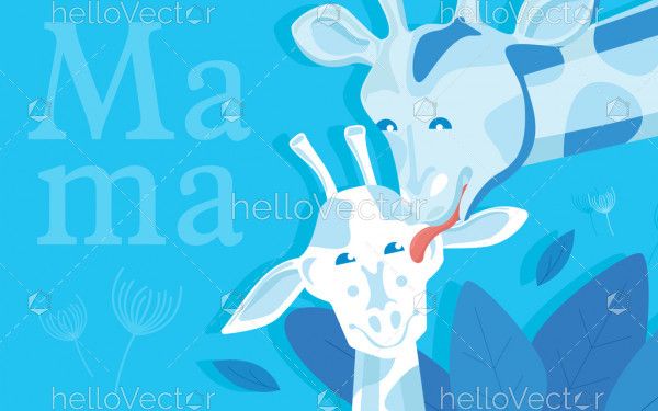 Cute mother and baby giraffe. Happy mother's day background