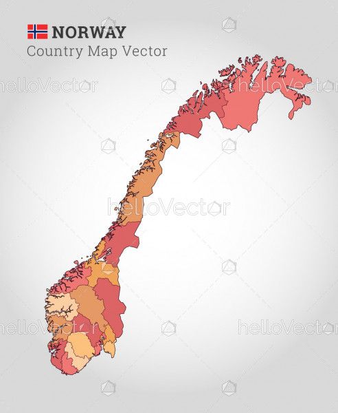 Norway Colorful Map - Vector Illustration