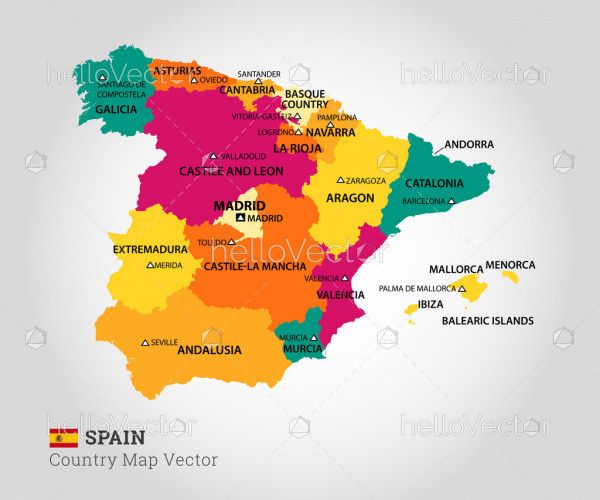 Detailed Map Of Spain - Vector Illustration