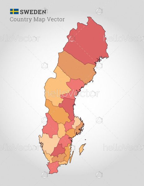 Sweden Colorful Map - Vector Illustration