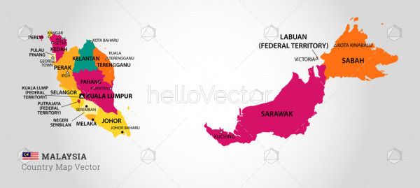Detailed Map Of Malaysia - Vector Illustration