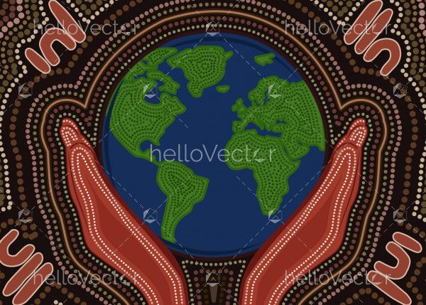 Aboriginal earth day dot painting. Save the earth concept art