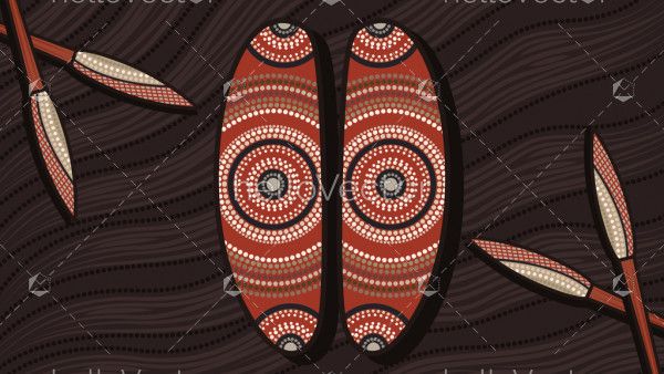 Shield and spear, Aboriginal art vector painting