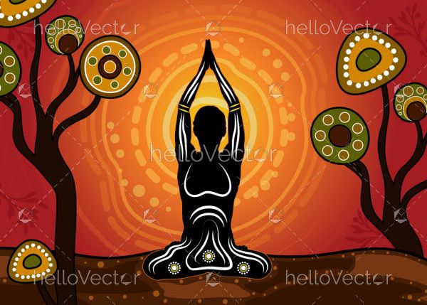 Aboriginal art vector painting, fitness and meditation concept
