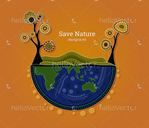 Aboriginal dot art painting depicting save the nature