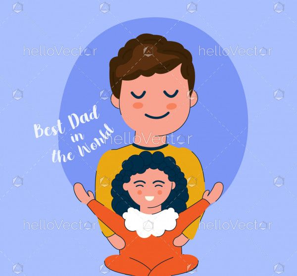 Father And Daughter Cartoon, Happy Father's Day - Vector Illustration