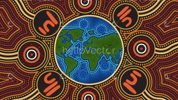 Globe dot art, Aboriginal dot art vector background