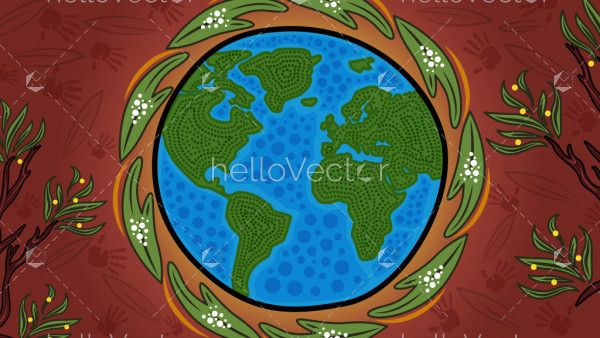 Aboriginal dot art painting depicting save the planet