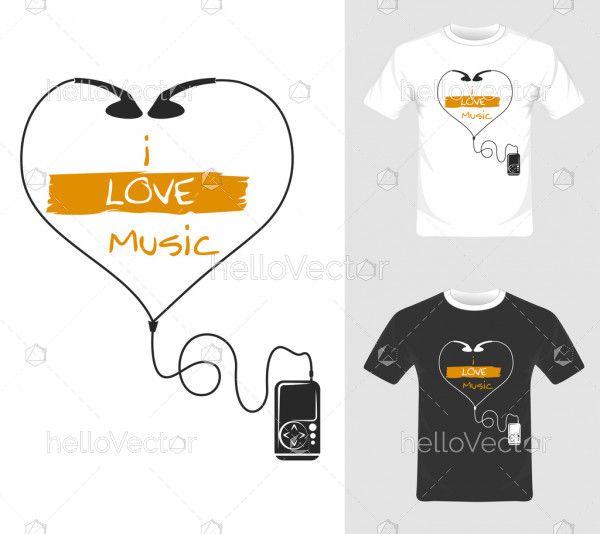 I love music vector graphic. T-shirt graphic design illustration 
