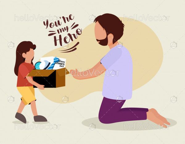 Little girl giving a gift box to father - Vector illustration