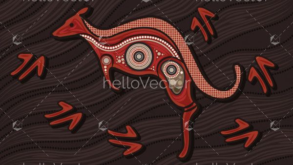 kangaroo dot art, Aboriginal art vector background with kangaroo