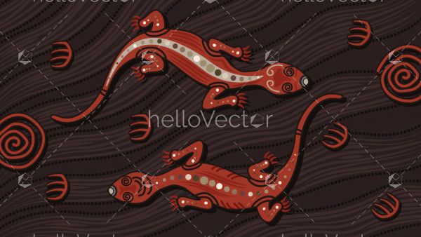 Lizard dot art, Aboriginal art vector background with lizard