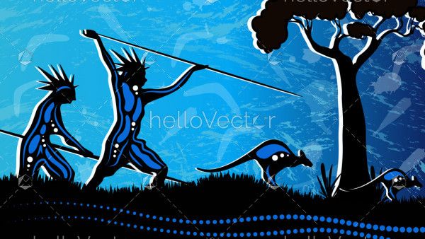 Vector aboriginal painting of hunting Kangaroo
