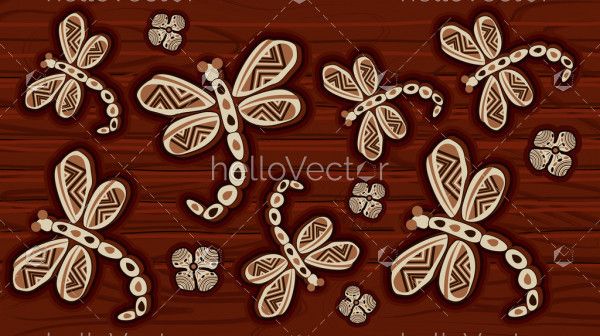 Vector art of dragonfly on wooden texture background