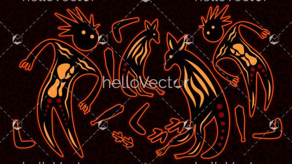 Aboriginal dot art vector painting. Hunting concept